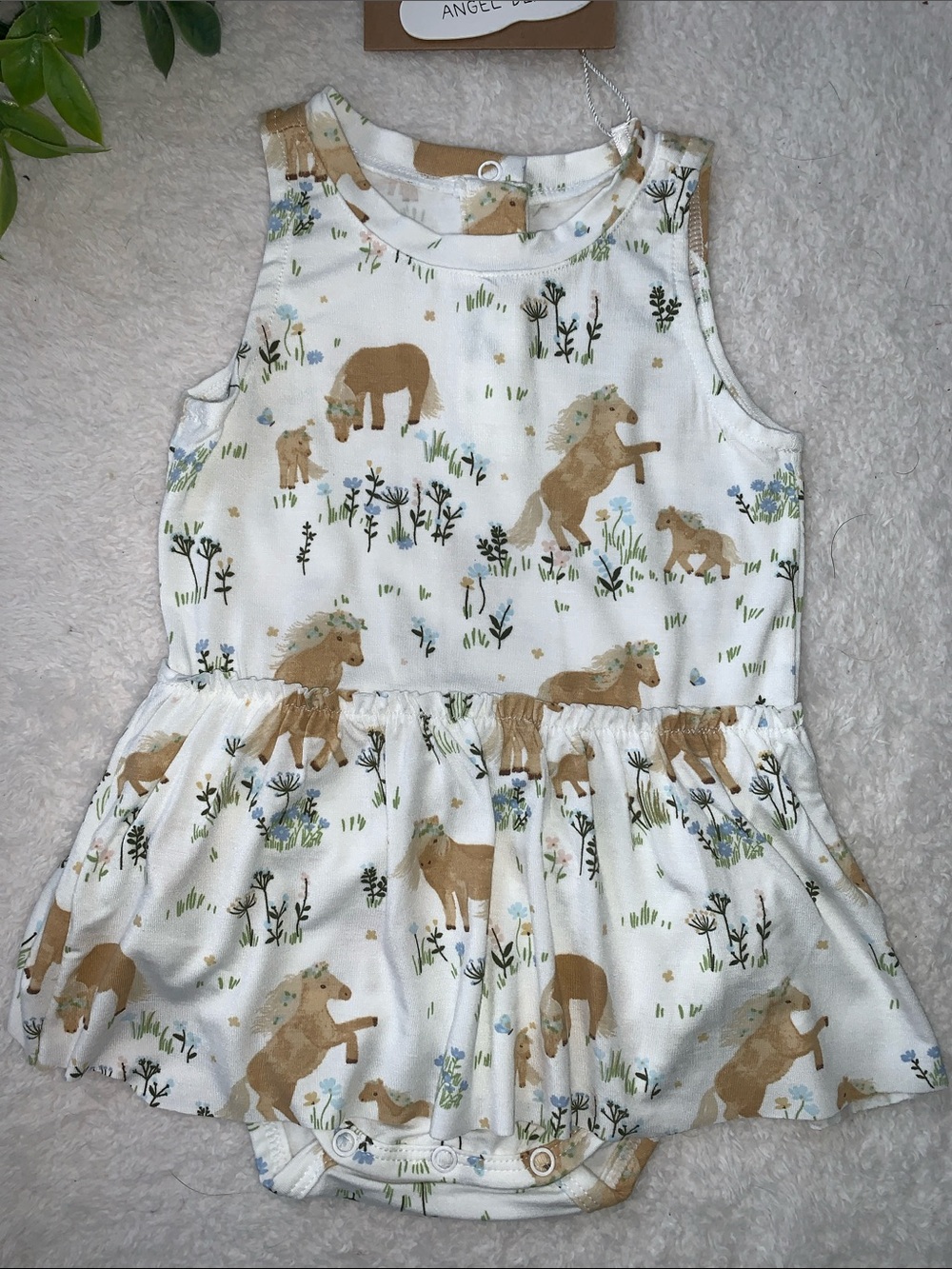 NWT Angel Dear Pretty Ponies Bodysuit Dress 3-6M Bamboo Horses